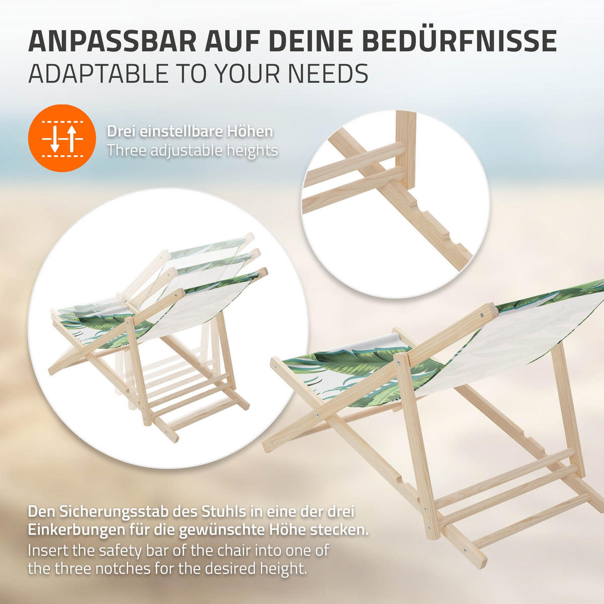 LIEGESTUHL Tropical Grün-Weiß - Dunkelgrün, Holz (57.5/83/100cm) - ECD-Germany