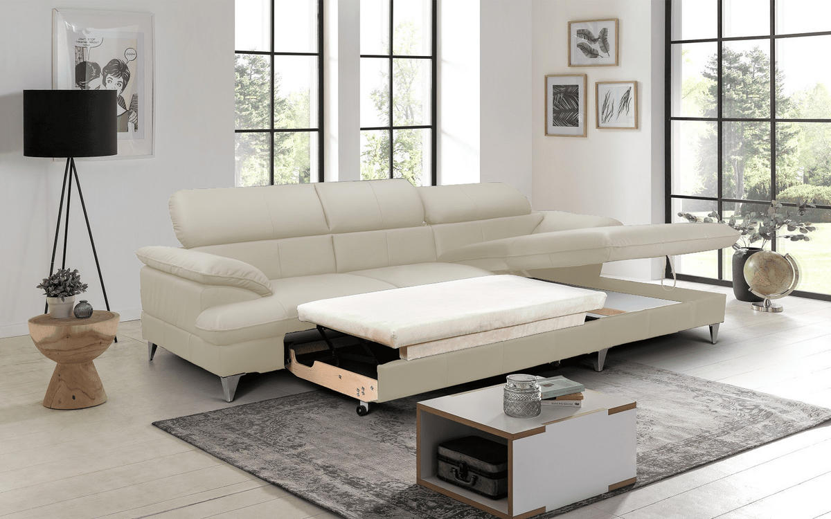 SOFA Falconn – Modernes Ecksofa mit Elektrischem Sitzvorschub und Integriertem Bettkasten - Chromfarben/Gelb, Holz/Textil (25.8/20.8cm) - Eltap