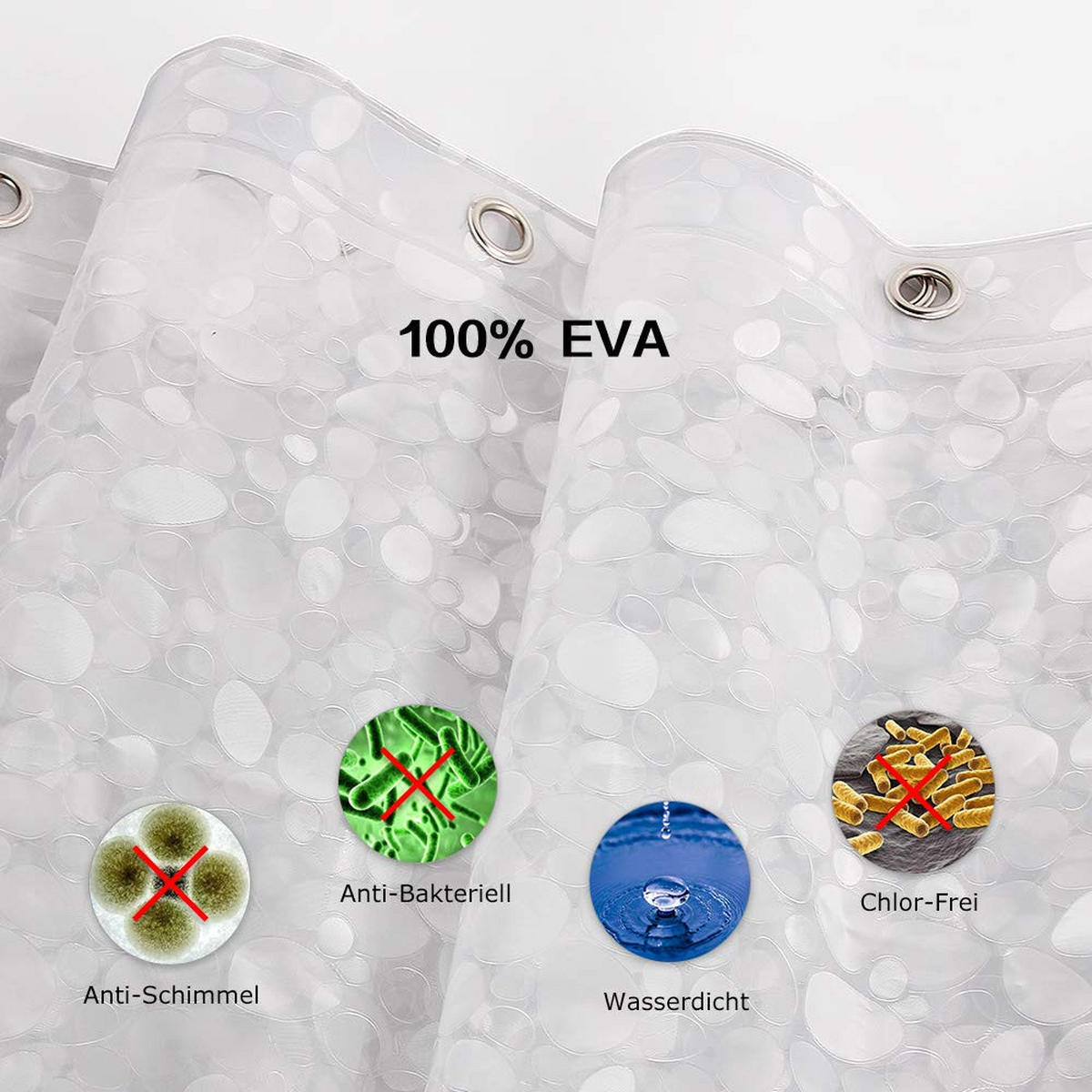 DUSCHVORHANG transluzent modern Stein weich Badezimmer schimmelresistent wasserdicht - Transparent, Kunststoff (180/200cm) - MCBOSON