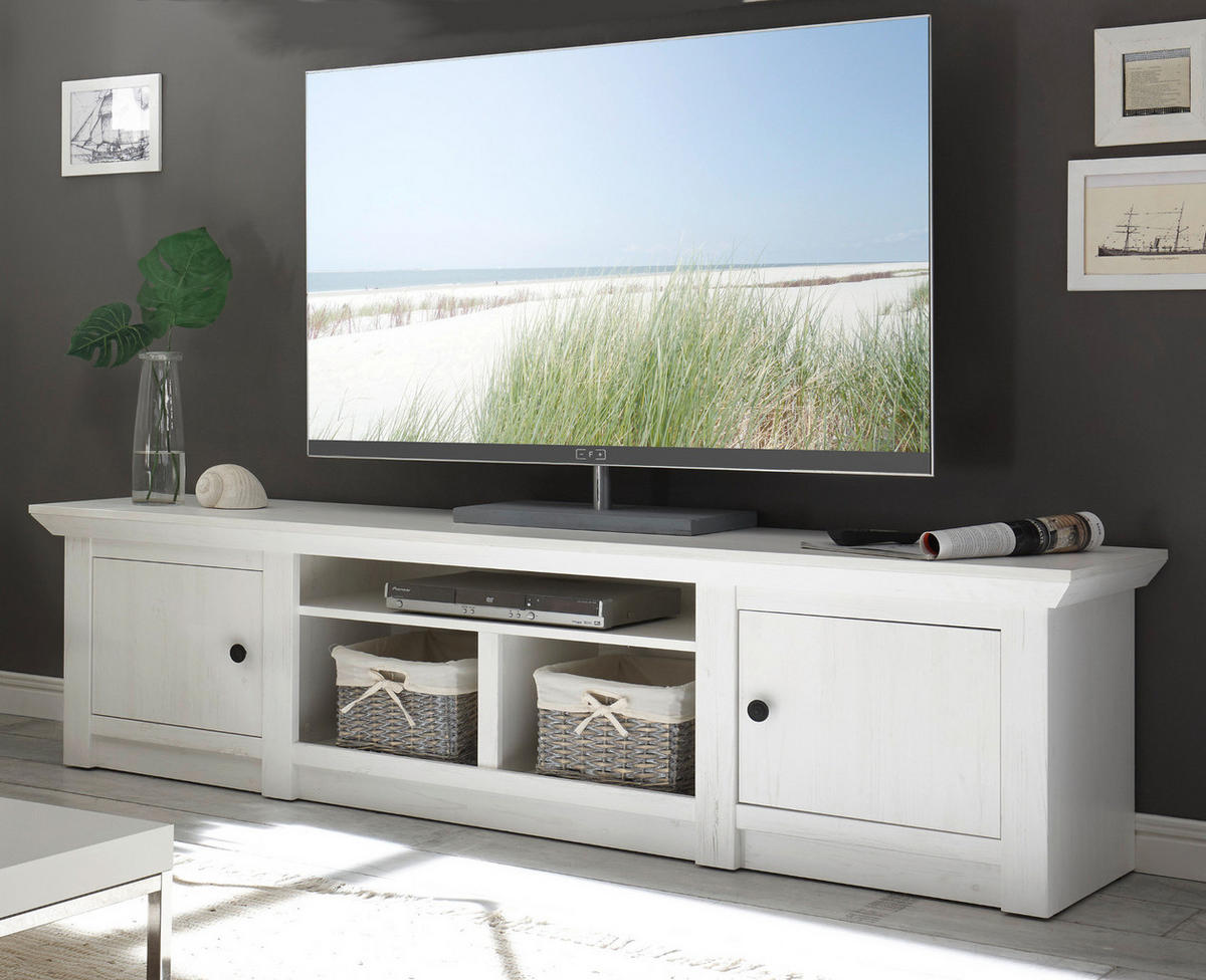 TV-LOWBOARD in Pinie weiß Landhaus 194 x 51 cm - Schwarz/Weiß, Holzwerkstoff/Metall (194/51/45cm) - Furn.Design