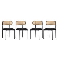 STUHL 4er-Set mit Rattan-Rückenlehne und schwarzem Samtsitz - Schwarz, Holzwerkstoff/Textil (51/75/51cm) - Urban Meuble
