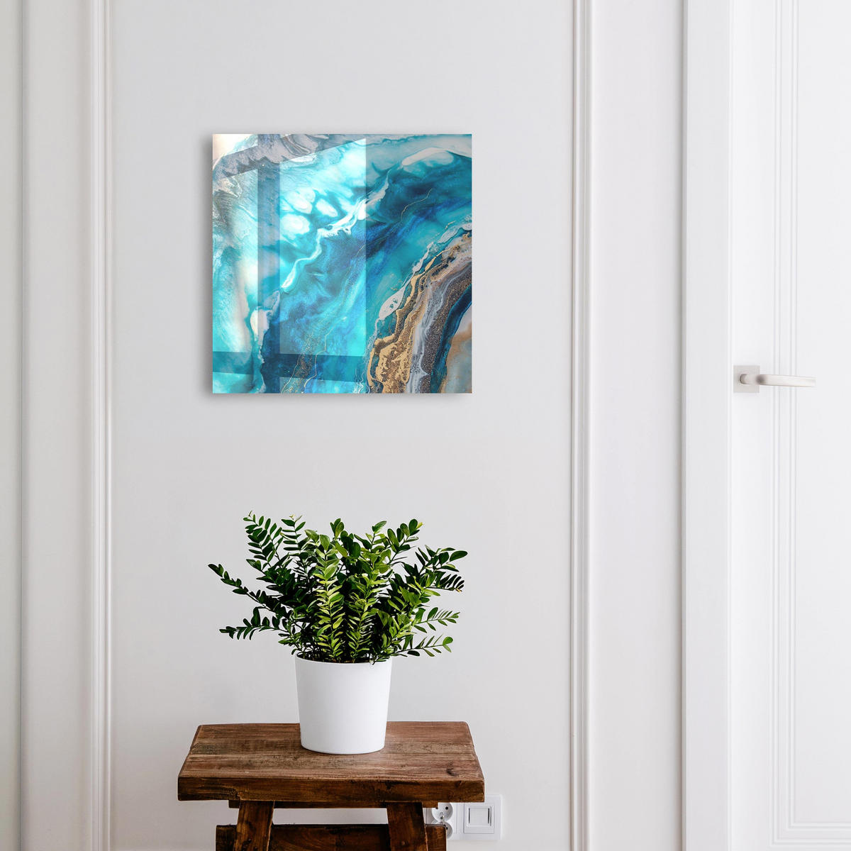 SCHLÜSSELBOX Schwarz 30x30 cm- Türöffnung nach rechts - Türkismuster - Türkis, Metall (30/30/5cm) - TULUP