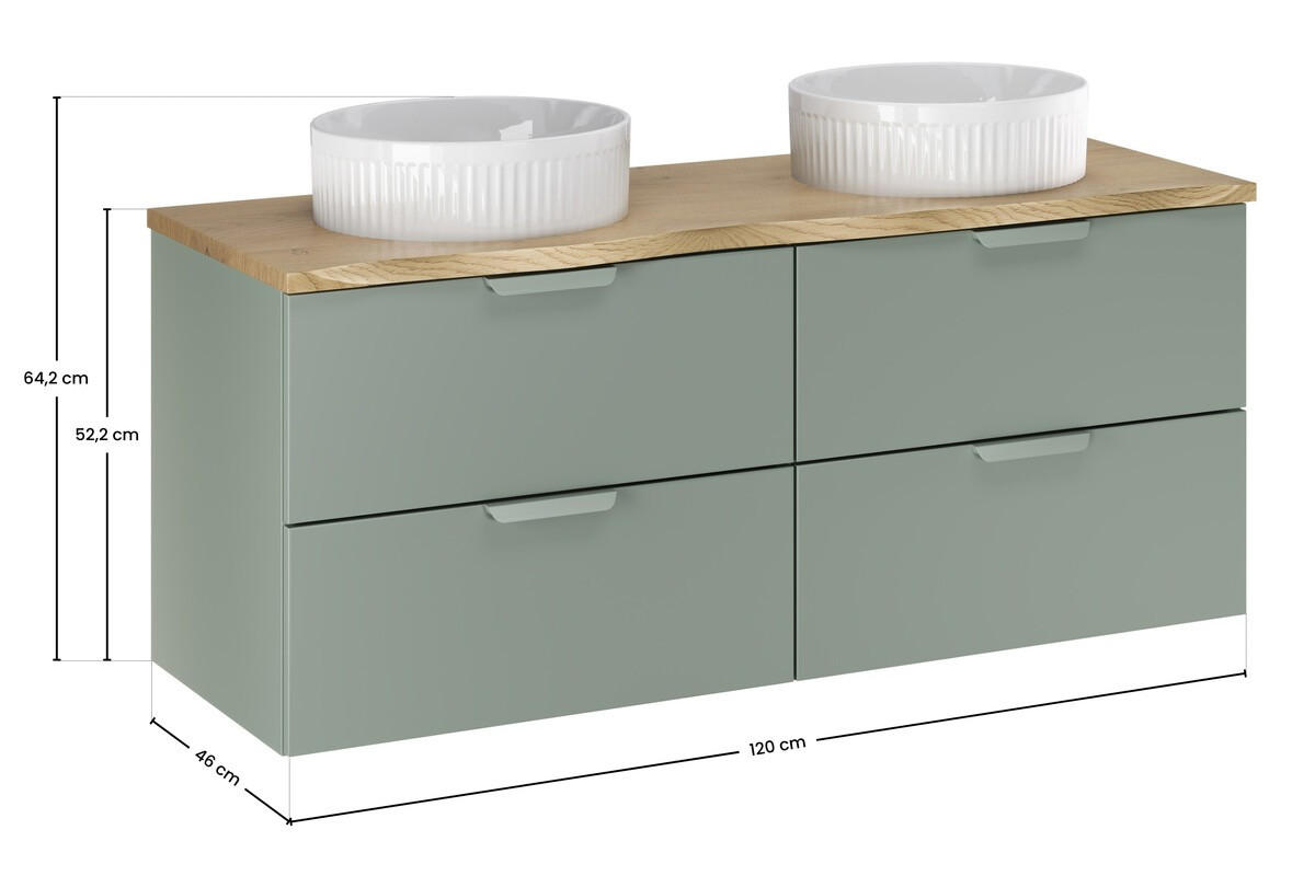 WASCHTISCHKOMBI 120 cm 5 Teile - Aster Green A BM410 in Grün Matt / Cremona-Eiche - Eichefarben/Weiß Hochglanz, Holz/Keramik (120/52.2/46cm)