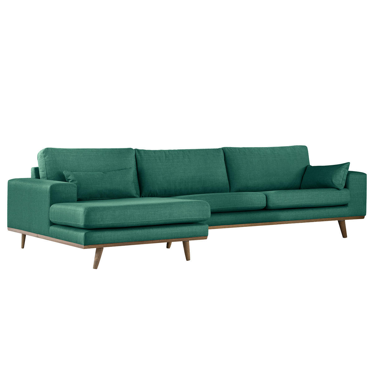 ECKSOFA mit Longchair - Dunkelgrün/Eichefarben, Eichenholz/Textil (281/153cm) - home24