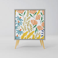 SIDEBOARD HELLO SPRING, Grau, 57,5x42x75,5 cm, Goldfarbene Metallfüße - Goldfarben/Multicolor, Holzwerkstoff/Metall (57.5/75.5/42cm) - SpaceRebels
