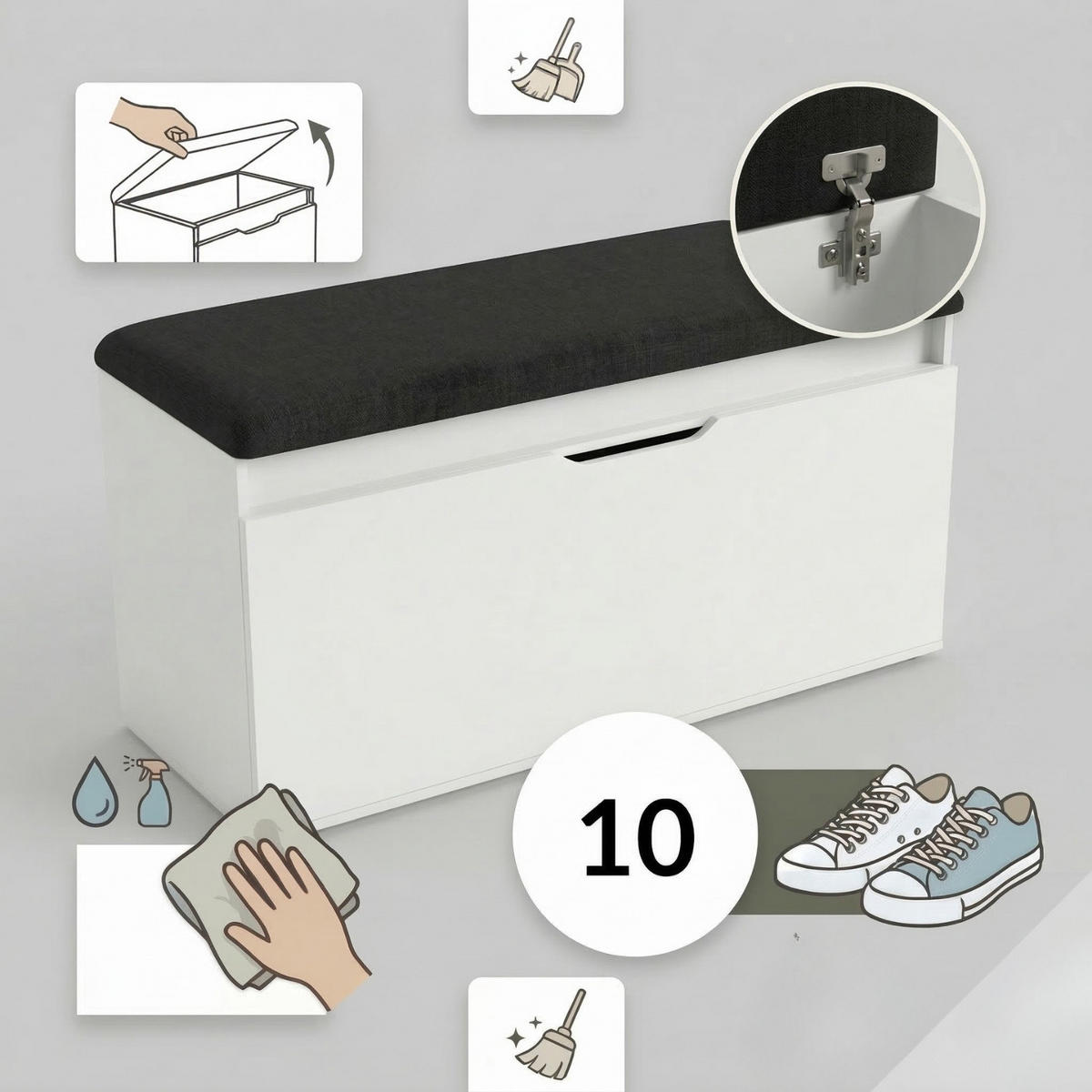 SCHUHSCHRANK Tori 100/50/35 cm Sitzbank - Weiß, Holzwerkstoff (100/50/35cm) - BOXIMO