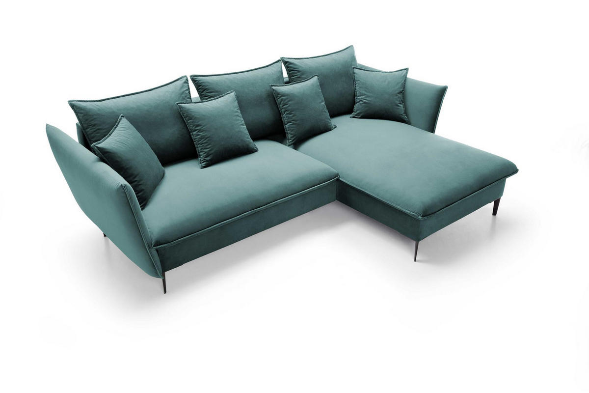 ECKSOFA Rossa Türkis, mit Schlaffunktion und Kissen Rechts - Türkis, Holzwerkstoff (258/167cm) - Bettso