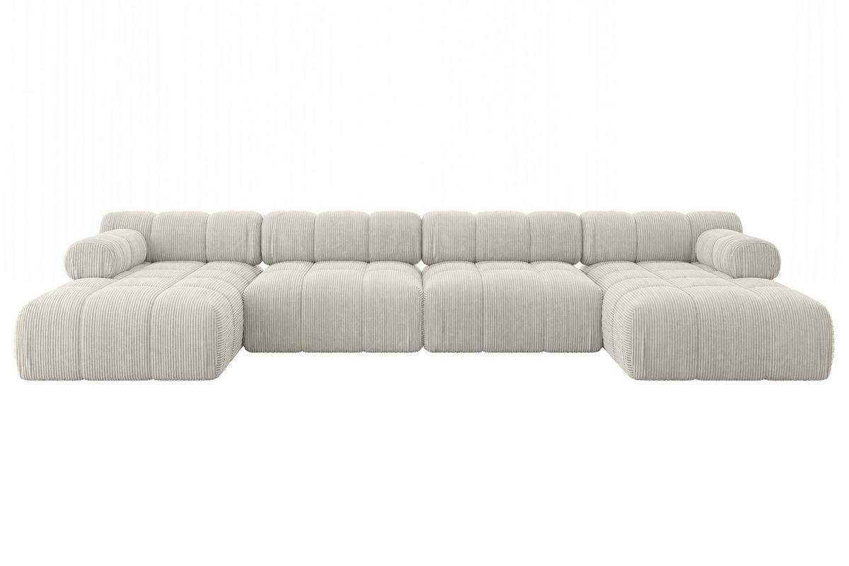 WOHNLANDSCHAFT modulares Sofa Tesso-U2 - 380x160x70 cm Hellgrau Cord - Hellgrau, Holzwerkstoff/Textil (380/70/160cm) - ALTDECOR
