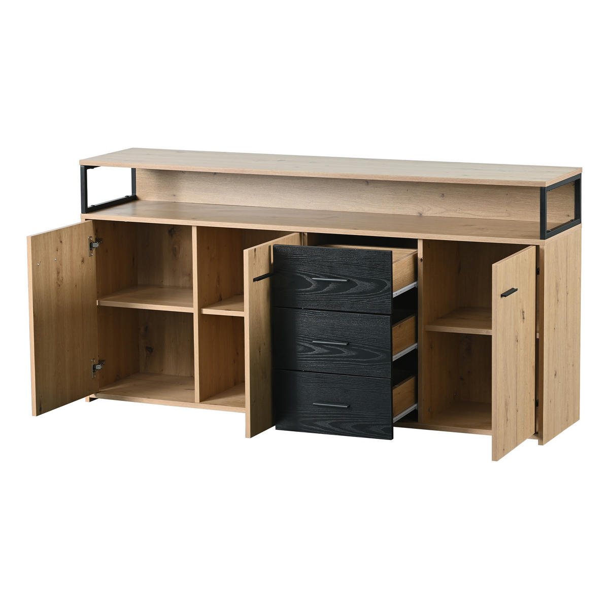 SIDEBOARD 3 Türen 3 Schubladen Industrial 150x35x75.9cm - Multicolor, Holzwerkstoff (35/75.9/150cm) - FLIEKS