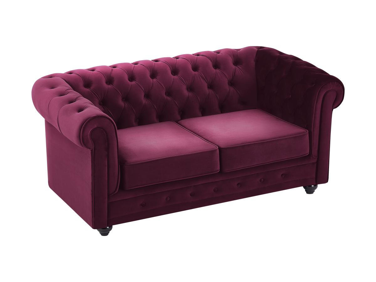 SOFA 2-Sitzer - Samt - Purpur - CHESTERFIELD - Bordeaux, Textil (88/72/168cm) - Vente-Unique