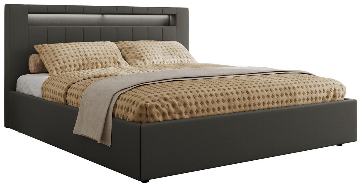 POLSTERBETT GOLD 5 CLASSIC 140/200 - Grau Kunstleder - ohne Matratze - Grau, Textil (140/200cm) - MKS