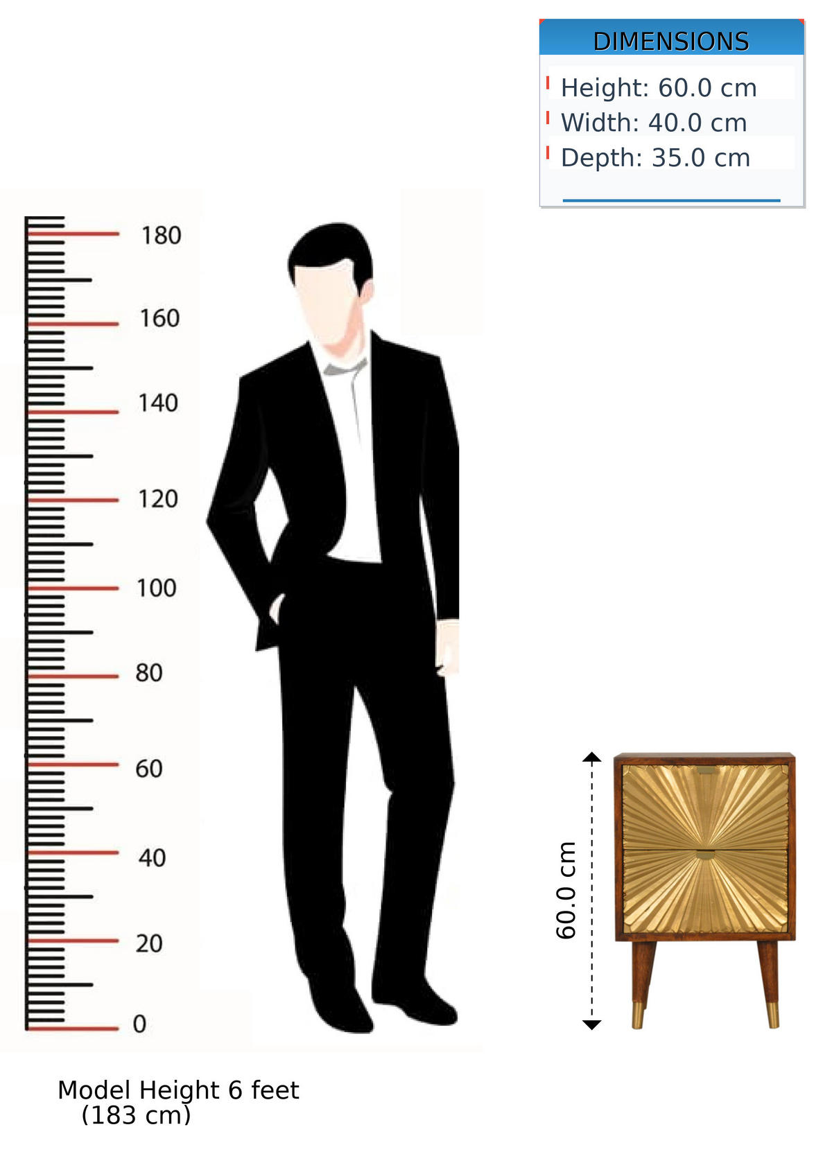 NACHTTISCH Kastanien-Finish, 2 Schubladen, Gold und Braun - Goldfarben/Braun, Holz (35/60/40cm) - Artisan Furniture