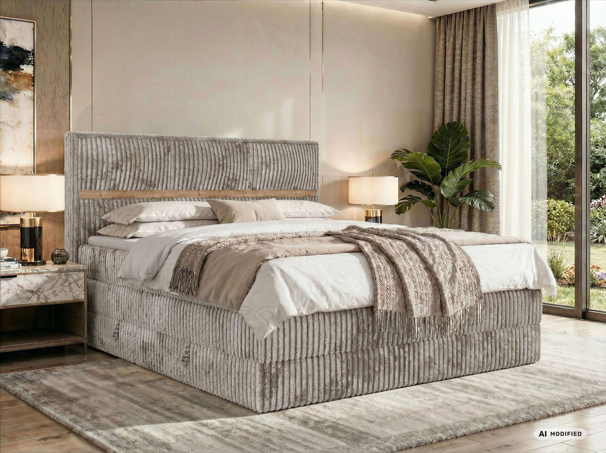 POSTEL BOXSPRING ORVO KING 140/200 - Světle hnědá Manšestr - Topper T25 - H4 - černá/světle hnědá, textil/plast (140/200cm) - MKS