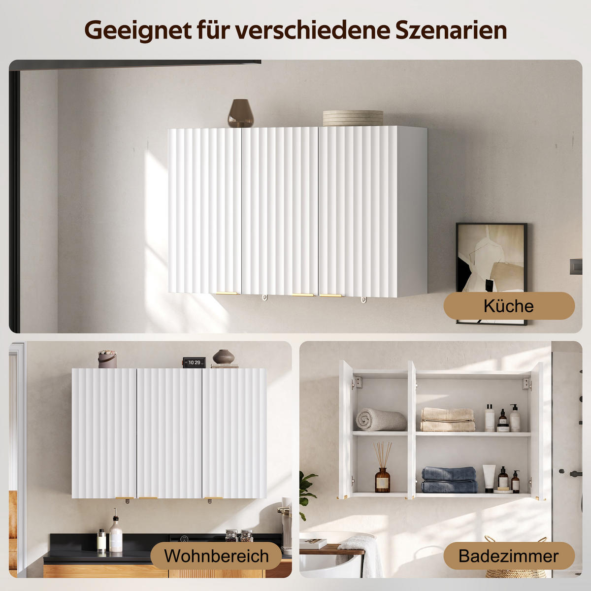 HÄNGESCHRANK DE-38748 90/29/60 cm 3 Türen und Wellenstruktur Weiß - Weiß, Holzwerkstoff (90/60/29cm) - ComfortXL
