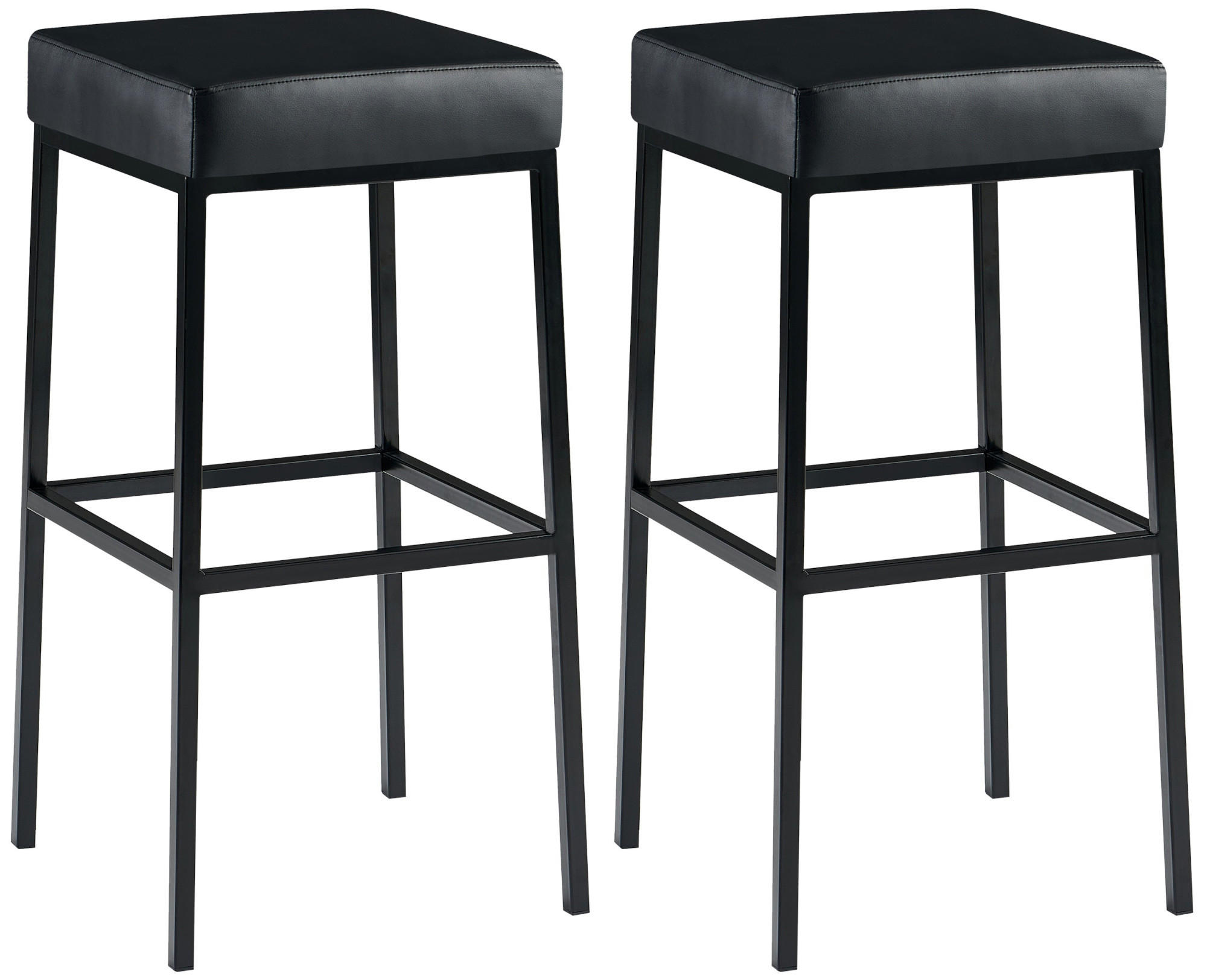 BARHOCKER 2er Set Lederlook schwarz - Schwarz, Textil/Metall (37/78/37cm) - CLP