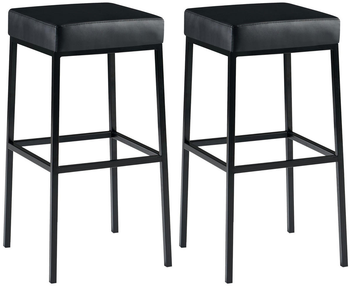 BARHOCKER 2er Set Lederlook schwarz - Schwarz, Textil/Metall (37/78/37cm) - CLP