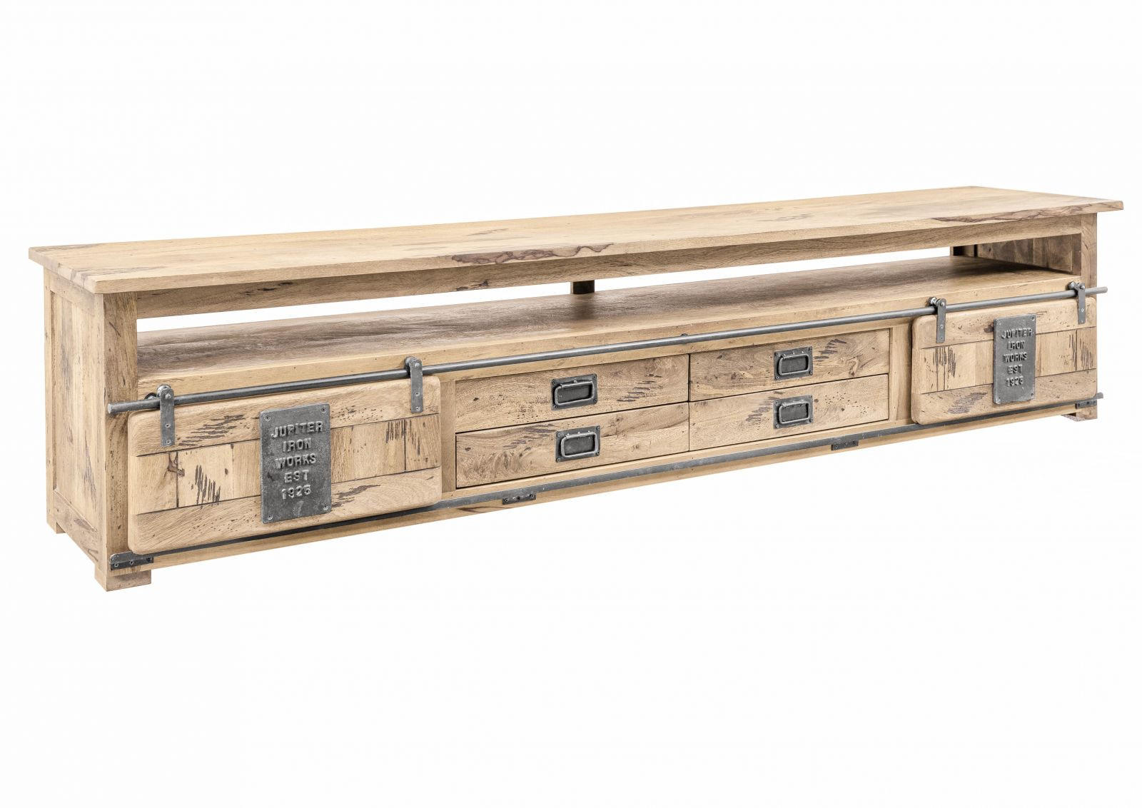 TV-BOARD Mango 260x50x60 whitewash lackiert RAILWAY #355 - Beige, Holz (260/60/50cm) - Massivmoebel24