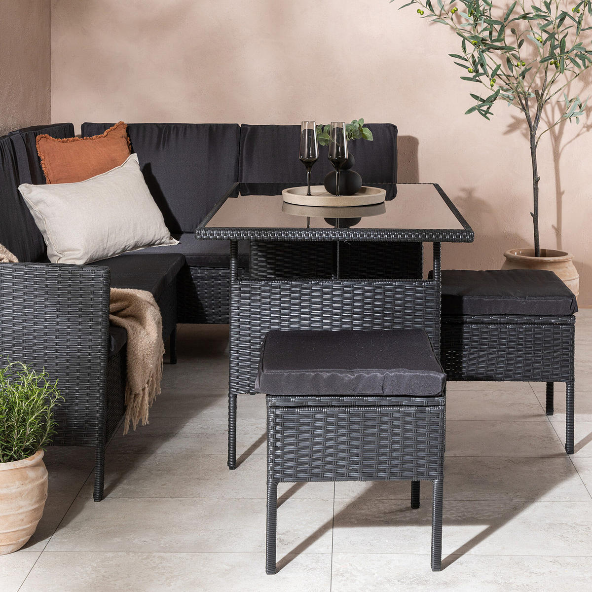 LOUNGESET - Schwarz, Kunststoff - home24