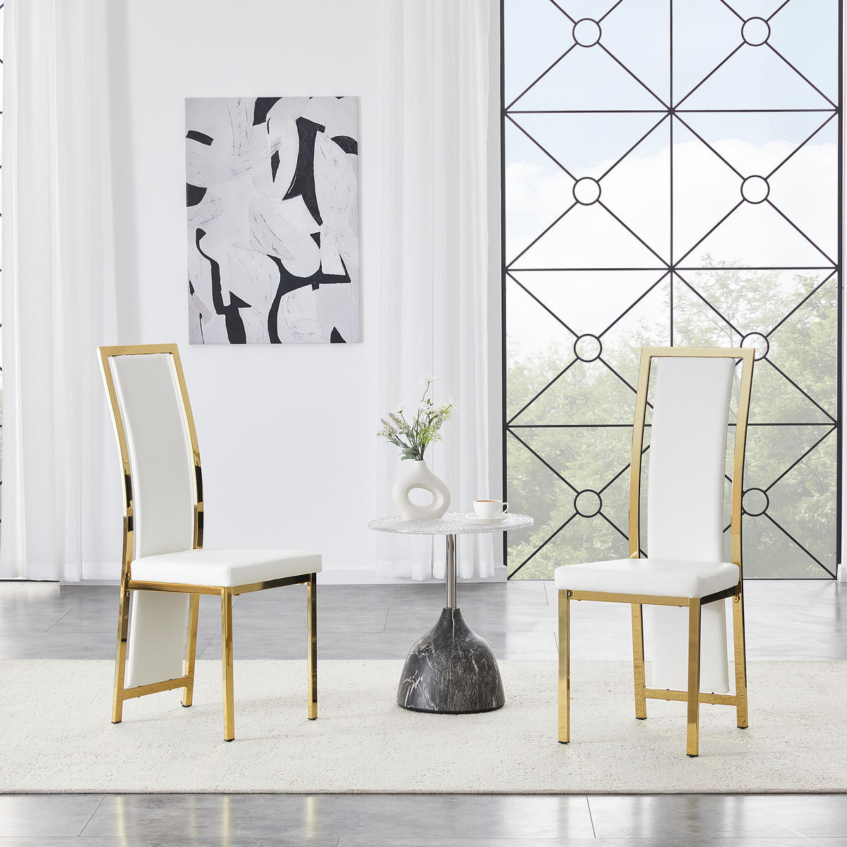 STUHL-SET DE-36646 2 Stück mit PU-Bezug und Metallrahmen Weiß - Weiß, Metall (42.7/109/44cm) - ComfortXL