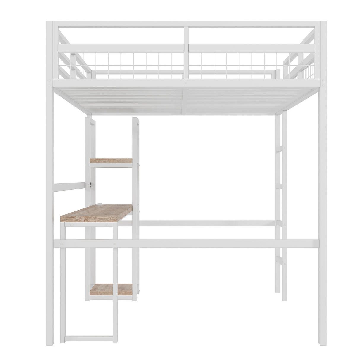 HOCHBETT aus Metall und MDF 140x200 cm Weiß mit Schreibtisch, Regalen, Steckdose und USB-C - Weiß, Metall (140/200cm) - IVMEU