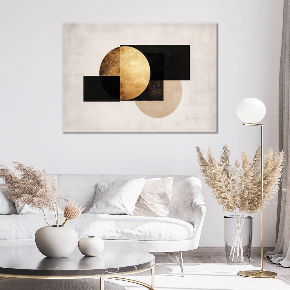 LEINWANDBILD Geometrische Abstraktion Graugold 90x60cm - Beige, Textil (90/60cm) - Feeby