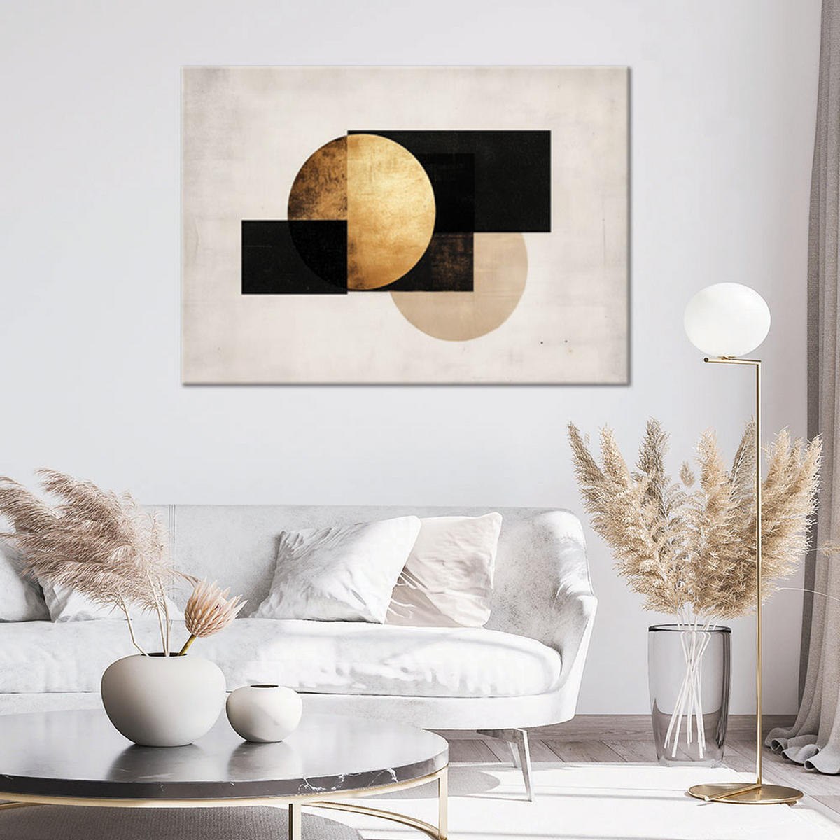 LEINWANDBILD Geometrische Abstraktion Graugold 90x60cm - Beige, Textil (90/60cm) - Feeby
