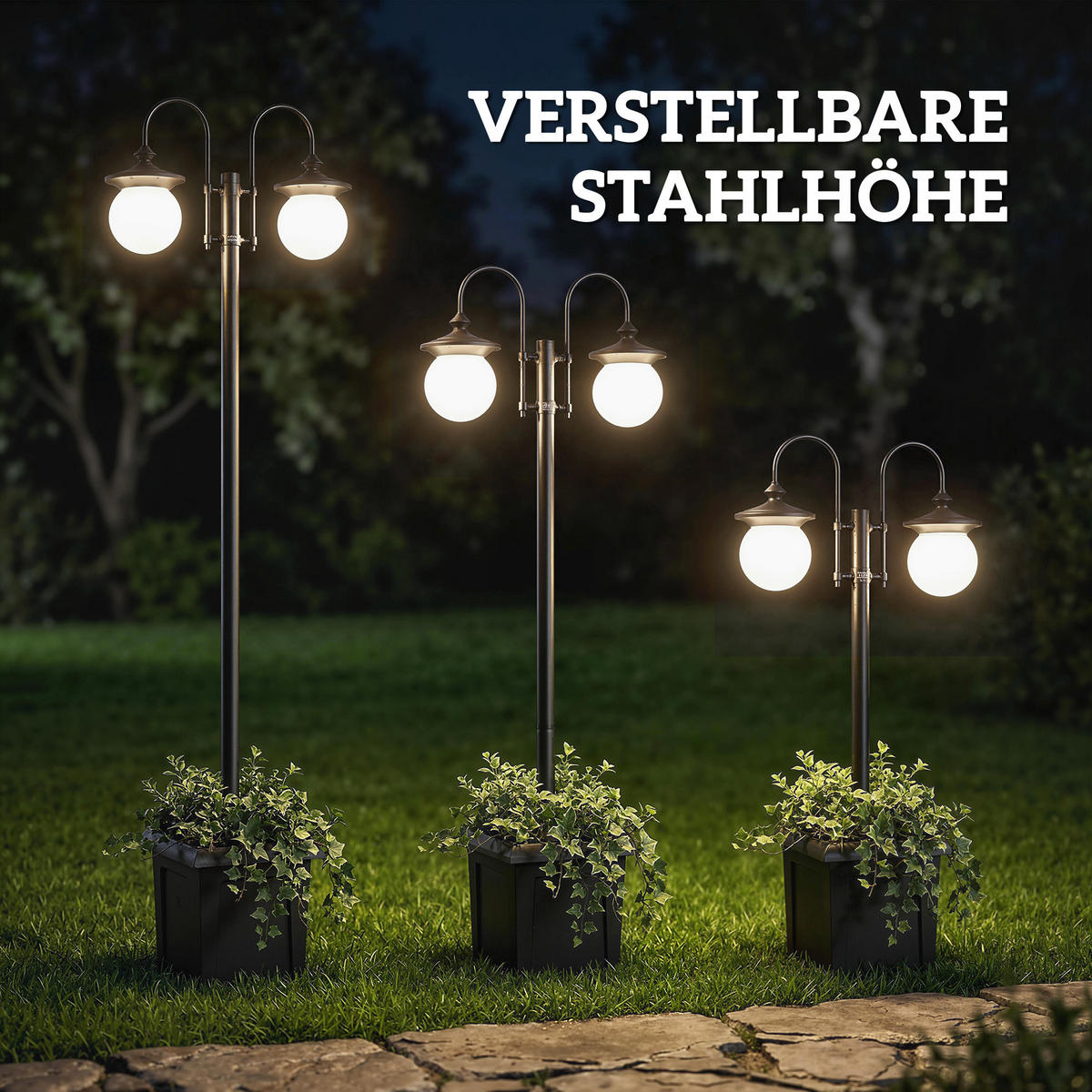 SOLARLATERNE ABS Edelstahl Schwarz - Schwarz, Metall (53.5/30/182cm) - Outsunny