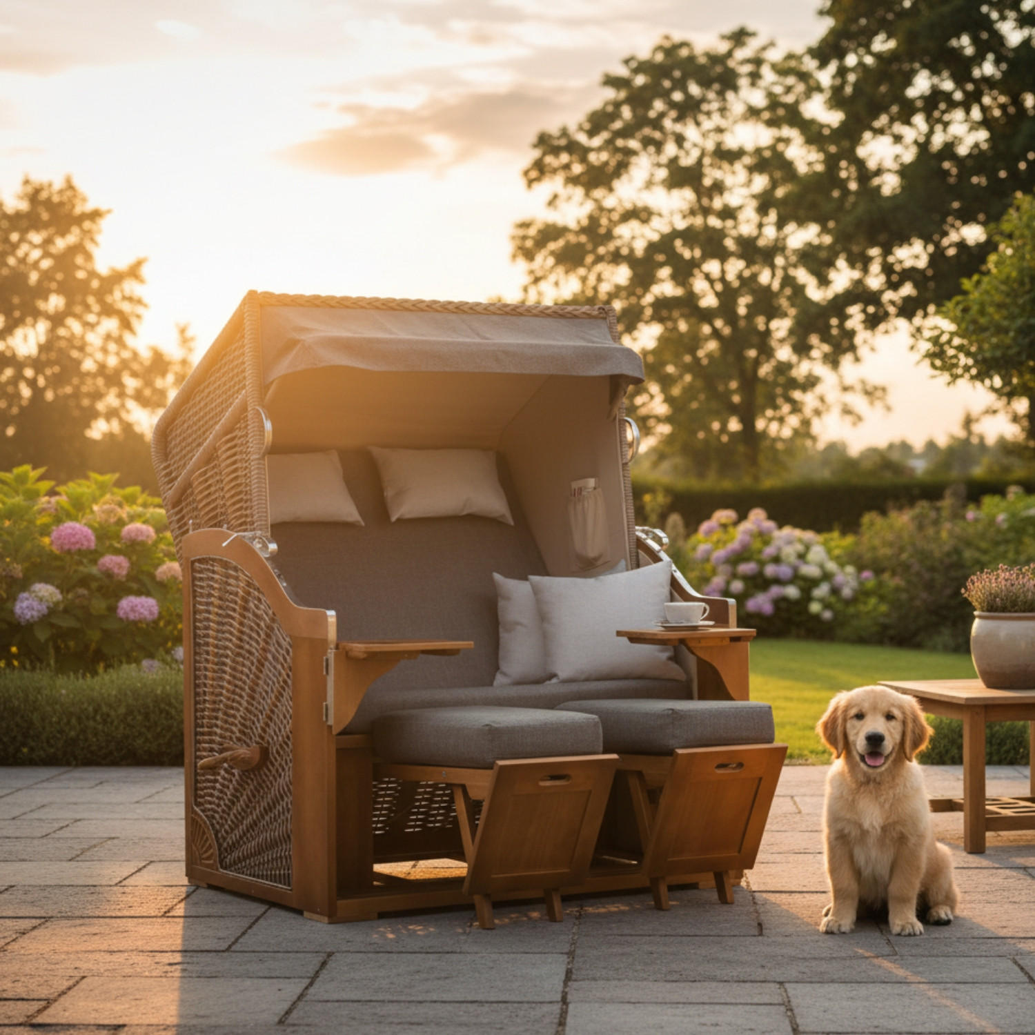 Thumbnail - Mr. Deko Strandkorb, Grau, Metall, Gestreift, Füllung: Schaumstoff, 120x160x80 cm, Gartenmöbel, Strandkörbe