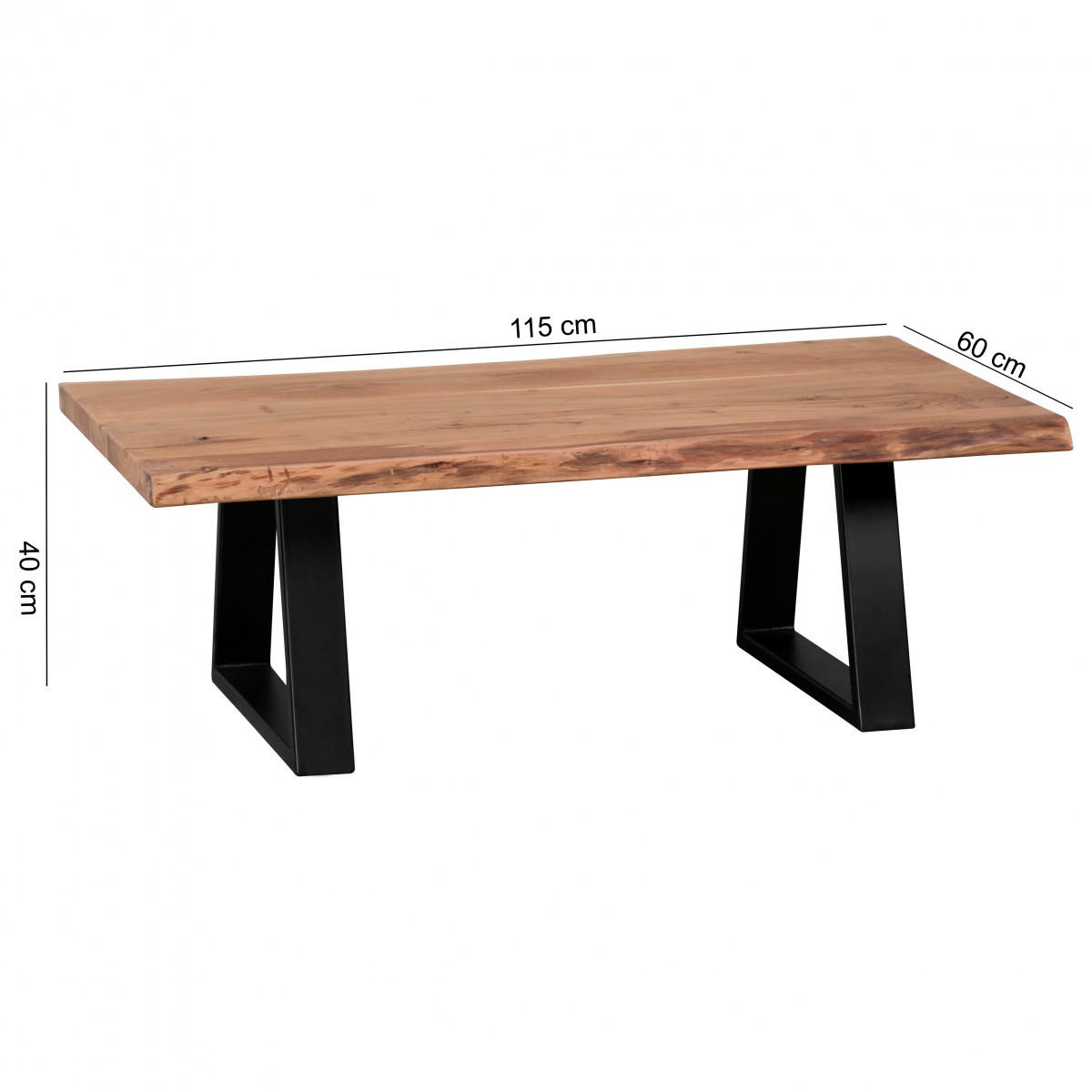 COUCHTISCH Akazie Massivholz Rechteckig Modern Handgefertigt Einzigartige Maserung - Beige/Schwarz, Holz/Metall (60/115/40cm) - KADIMA DESIGN