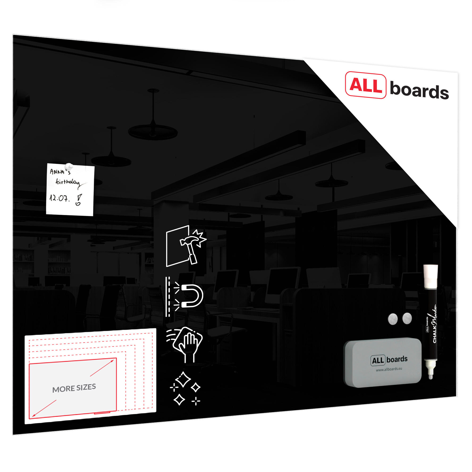 ALLboards Glasboard Schwarz 100x70x0.7 cm