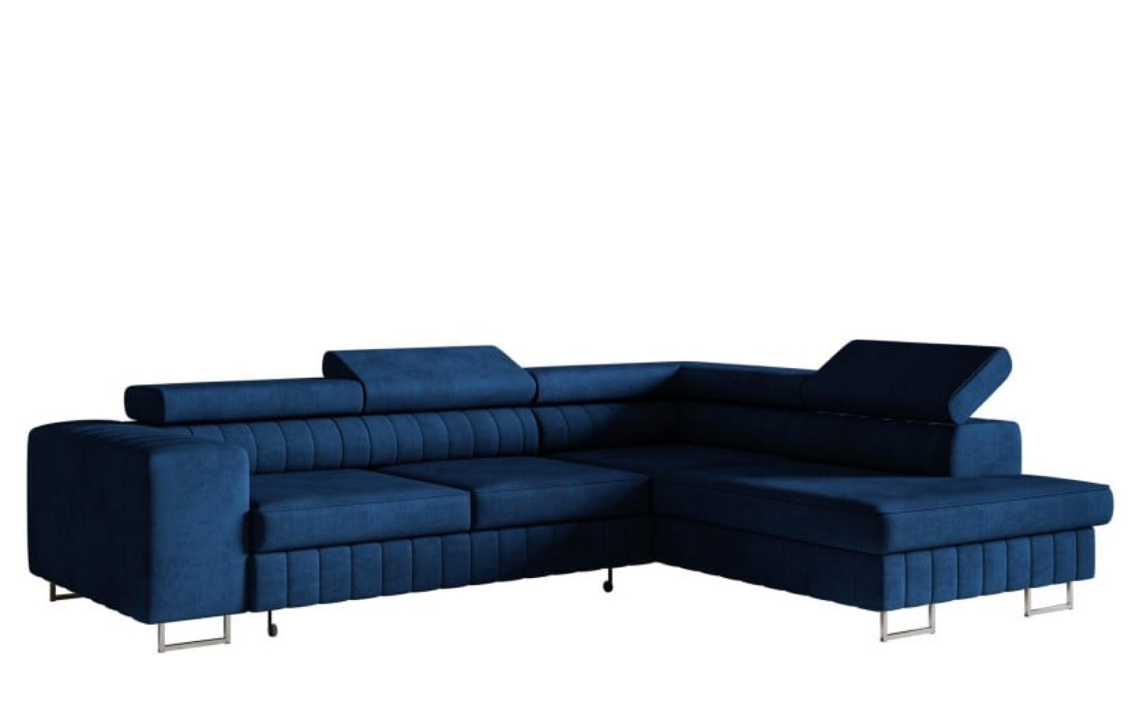 ECKSOFA Granatowy NOLA Welur Silberne Beine Rechts - Blau/Dunkelblau, Textil (203/274cm) - Sepro Meble
