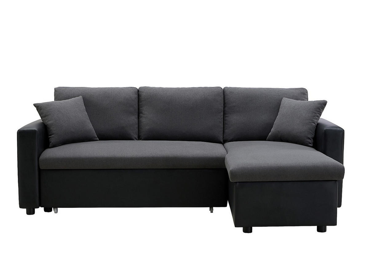 ECKSOFA mit Schlaffunktion GAZUR - Stoff & Kunstleder - Ecke wechselbar - Anthrazit & Schwarz - Anthrazit, Textil (148/223cm) - Vente-Unique