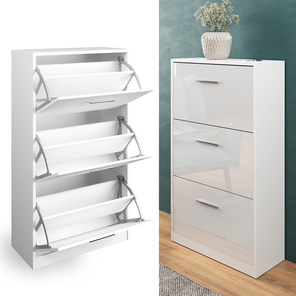 SCHUHKIPPER Gizmo Weiß Hochglanz 59 x 105 cm - Weiß Hochglanz, Holzwerkstoff (59/105/22cm) - Vicco