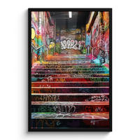 POSTER MIT RAHMEN Treppe - Graffiti - Farben - Kunst 60x90 cm - Multicolor, Papier (60/90cm) - MuchoWow