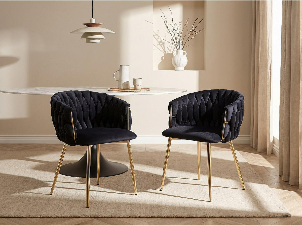 STUHL - 57 cm x 59 cm - samt - schwarz Elegano - Schwarz, Textil (57/74/59cm) - Vente-Unique