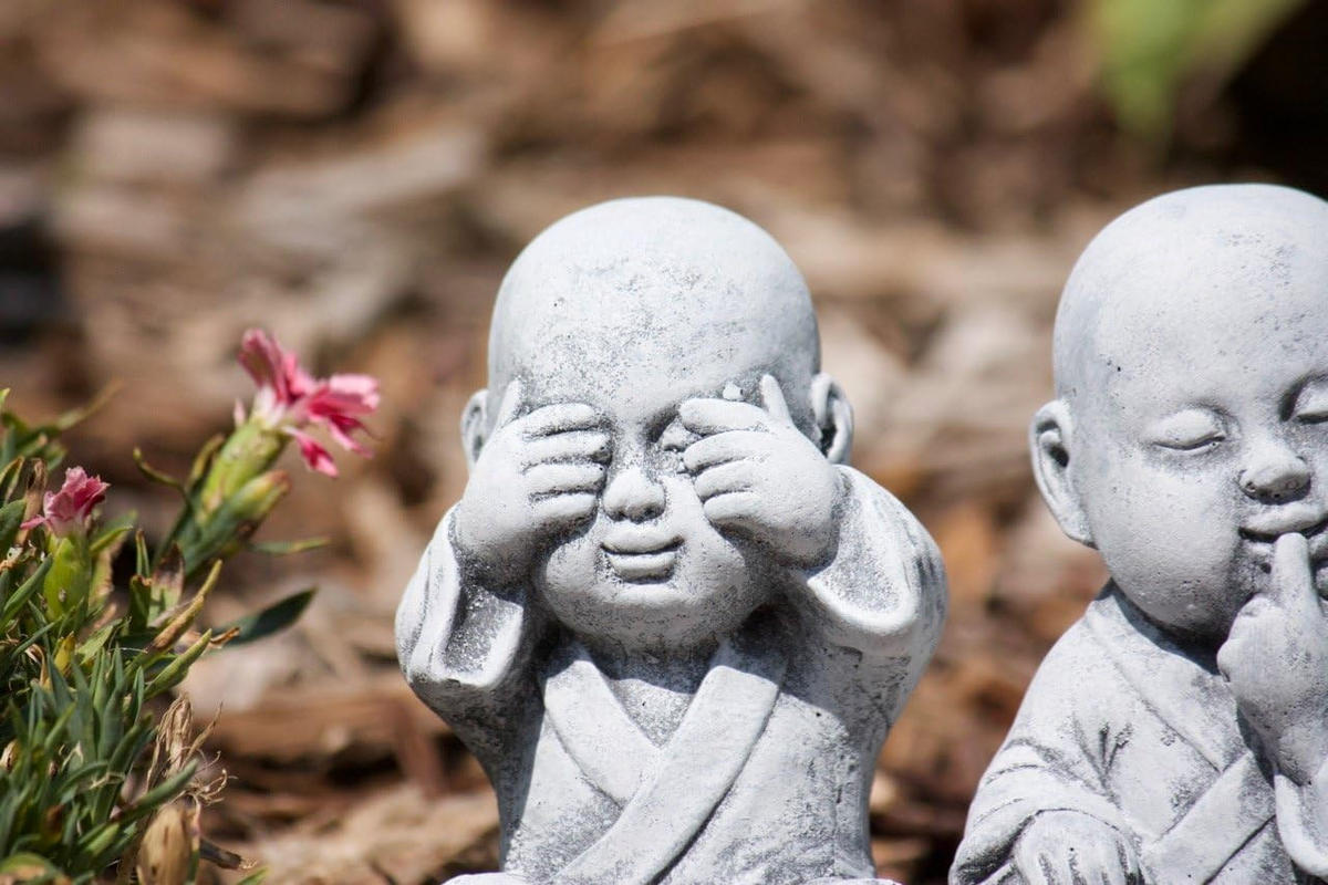 STEINFIGUR 3er Set Buddha Mönche Nichts sehen, Nichts hören, Nichts Sagen, Frostfest - Grau, Stein (8/13/8cm) - stoneandstyle