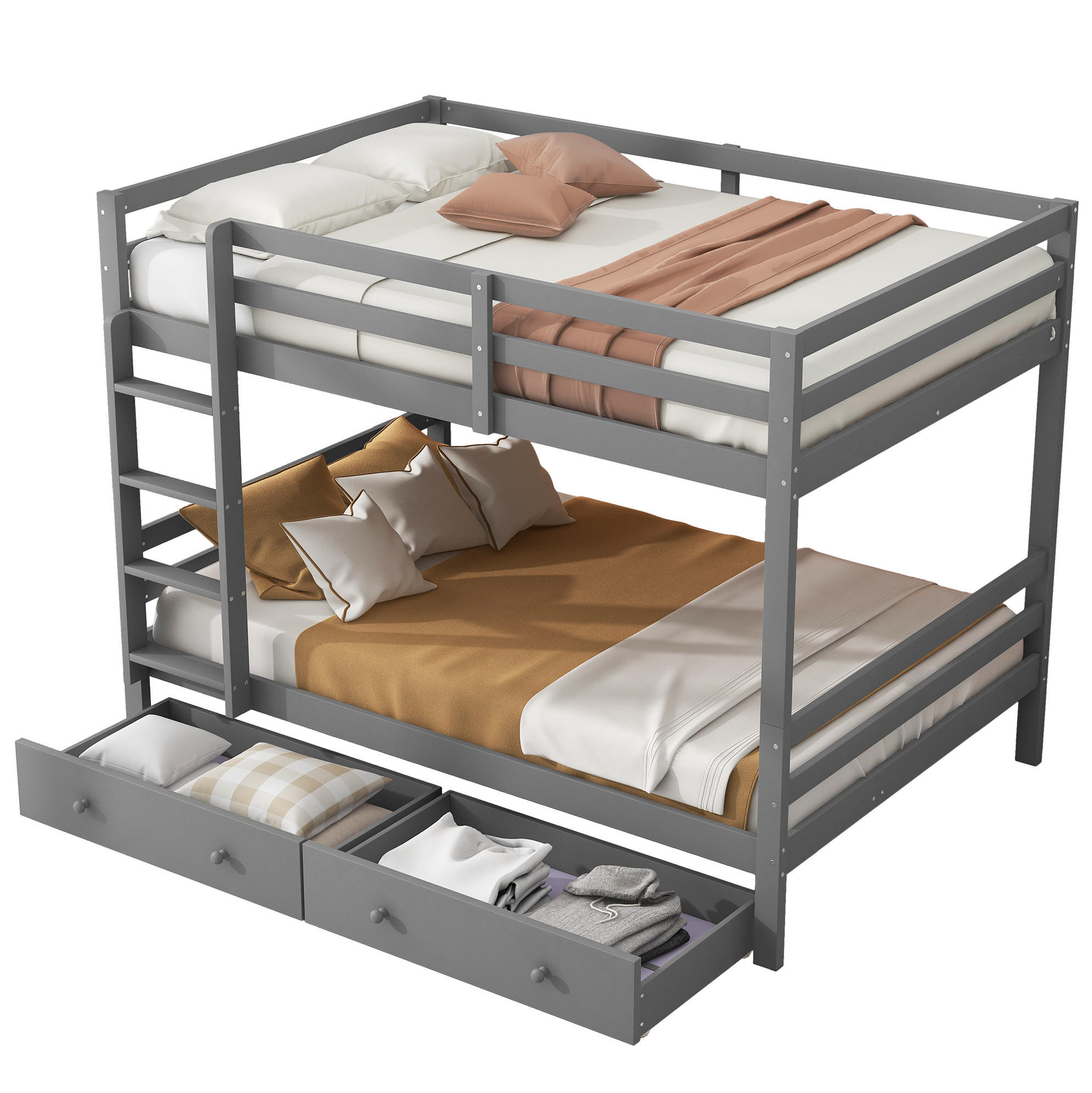 ETAGENBETT 140/200 cm in Grau mit Stauraum und hohen Geländern - Grau, Holz (140/200cm) - BEAOK