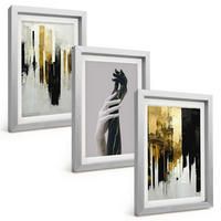 BILDER SET 3er Set - 20x30 cm Silberner Rahmen - Abstrakte handgemalte Muster - Silberfarben, Kunststoff (20/30cm) - TULUP