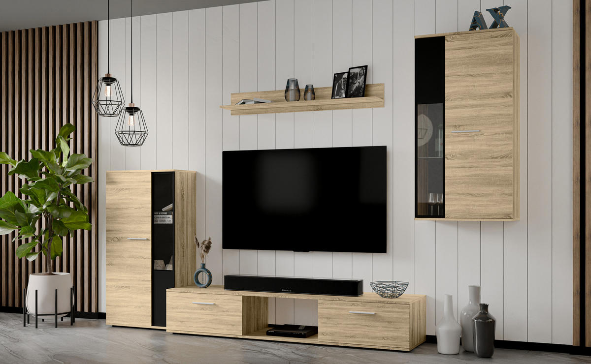 WOHNWAND Formilo Sonoma Eiche 294/180/40 cm Hochwertige TV Wohnwand - Beige, Holzwerkstoff/Kunststoff (294/180/40cm) - AX Living