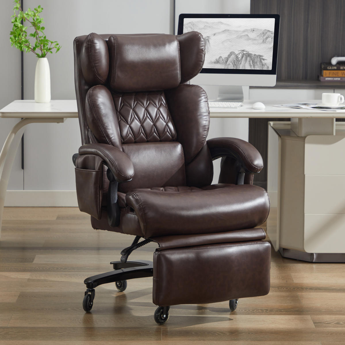 BÜROSTUHL Braun 88/70/112.5 cm mit Massagefunktion - Braun, Metall (88/112.5/70cm) - PANGIVO