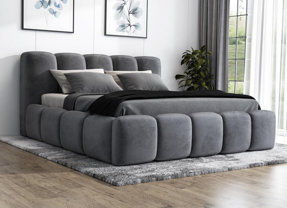 POLSTERBETT SONIC mit Matratze H2 180x200 Dunkelgrau - Dunkelgrau, Textil (180/200cm) - A&J MöbelLand