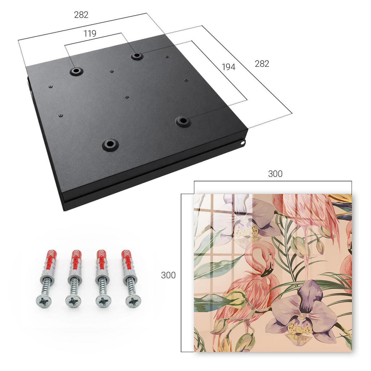 SCHLÜSSELBOX Schwarz 30x30 cm- Türöffnung nach rechts - Exotische Eleganz - Pink, Metall (30/30/5cm) - TULUP