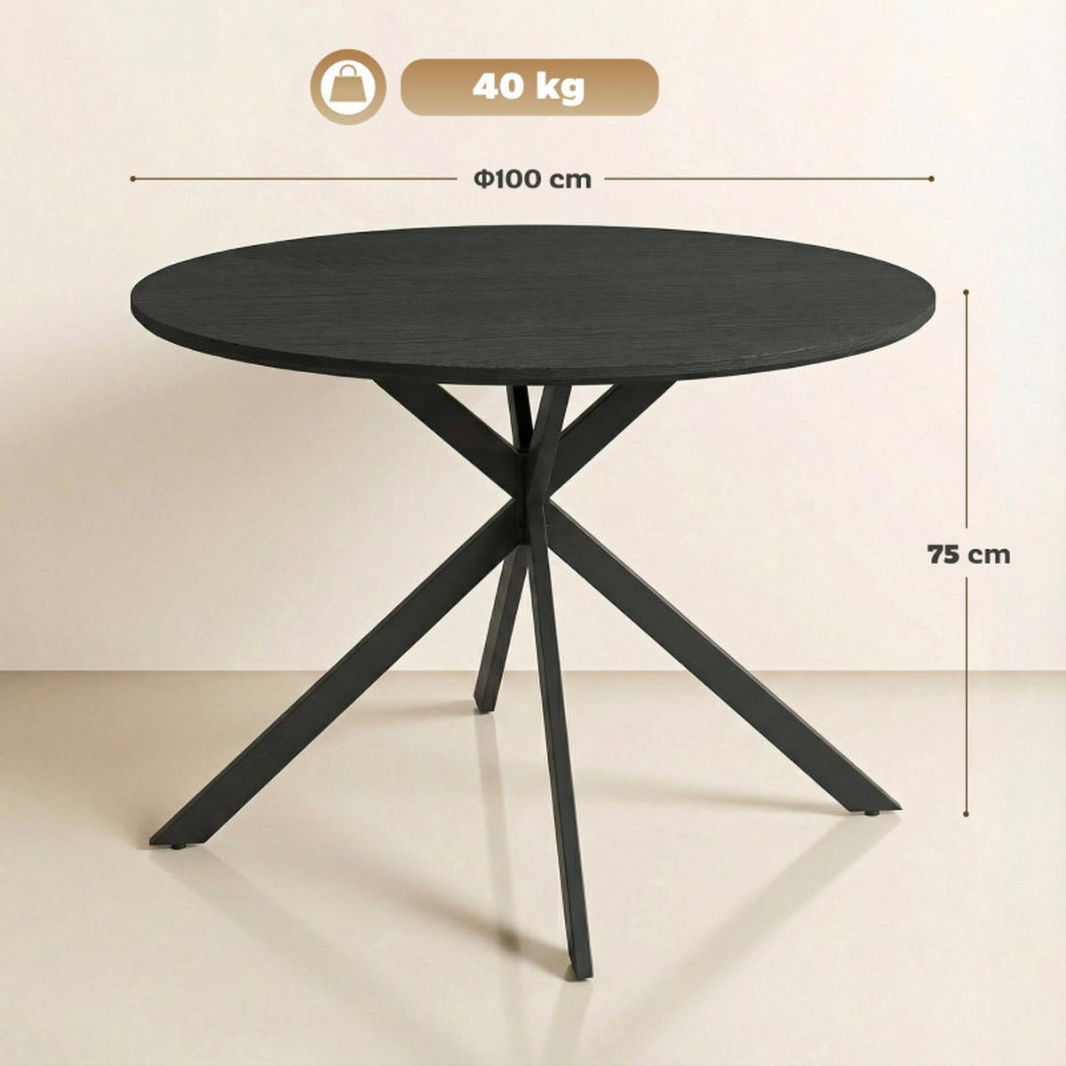 ESSTISCH Rund 100 cm DE-39926 Schwarz - Schwarz, Holzwerkstoff (100/100/75cm) - ComfortXL