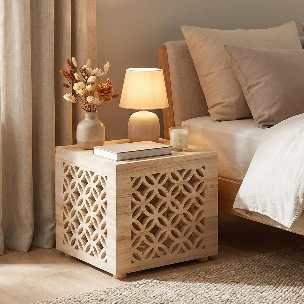 HOCKER Holz Beistelltisch - Braun, Holz (40/40/38cm) - Homestyle4u