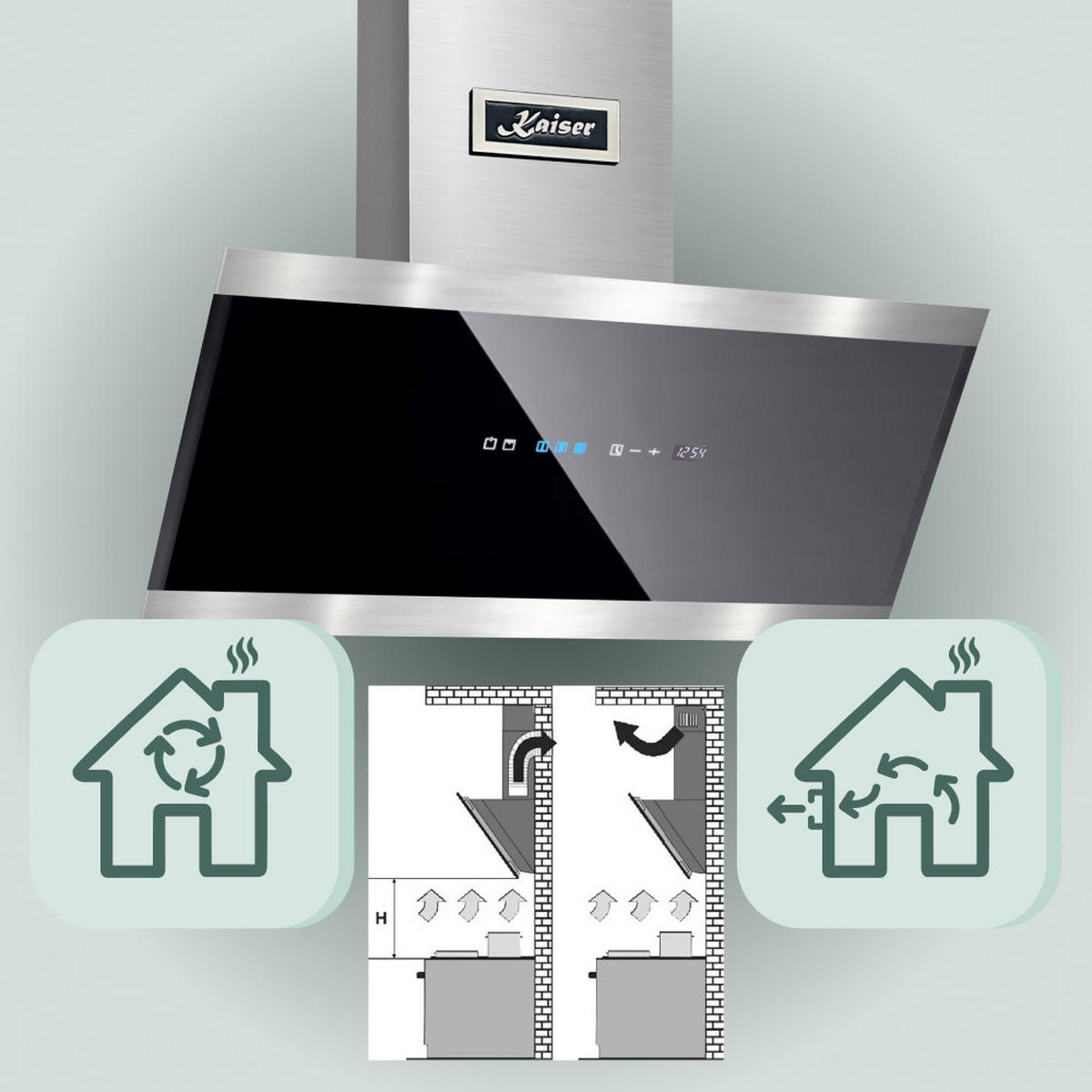 DUNSTABZUGSHAUBE AT 8435 Eco 80 cm Schwarz - Schwarz, Glas/Metall (80/75.5/37.5cm) - Kaiser Küchengeräte