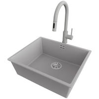 UNTERBAUSPÜLE GRANIT London, 2-er set Grau 56/47 cm 1 Becken + Küchenarmatur 40/20 cm + Ablauf-Set ab 60er Unterschrank - Chromfarben/Grau, Kunststoff (56/20/47cm) - Primagran