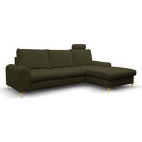 ECKSOFA VERONA R-S Grün Geflochtener Stoff mit Schlaffunktion - Grün, Holz (251/164cm) - MASSENO