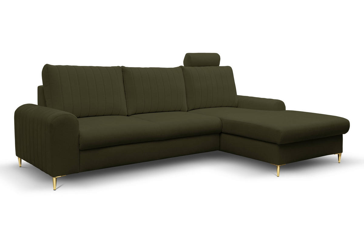 ECKSOFA VERONA R-S Grün Geflochtener Stoff mit Schlaffunktion - Grün, Holz (251/164cm) - MASSENO