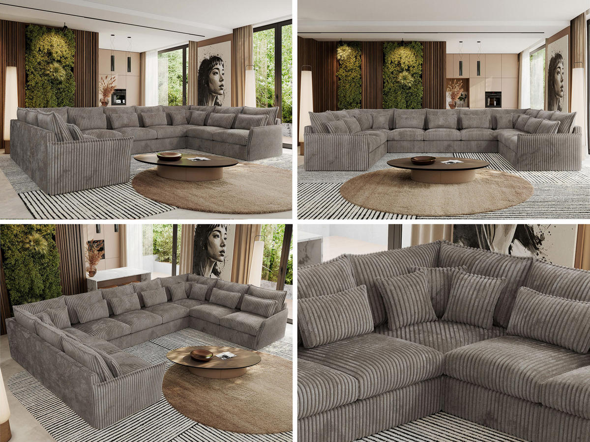 WOHNLANDSCHAFT VERSO U 9M Hellbraun Cord - Hellbraun/Schwarz, Kunststoff/Textil (442/93/270cm) - MKS