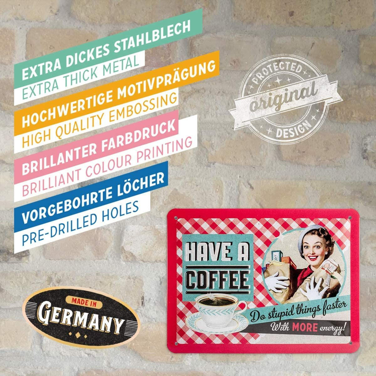 BLECHSCHILD 15/20 cm Say it 50's Have A Coffee 15/20 cm - Multicolor, Metall (20/15/0.5cm) - Nostalgic-Art